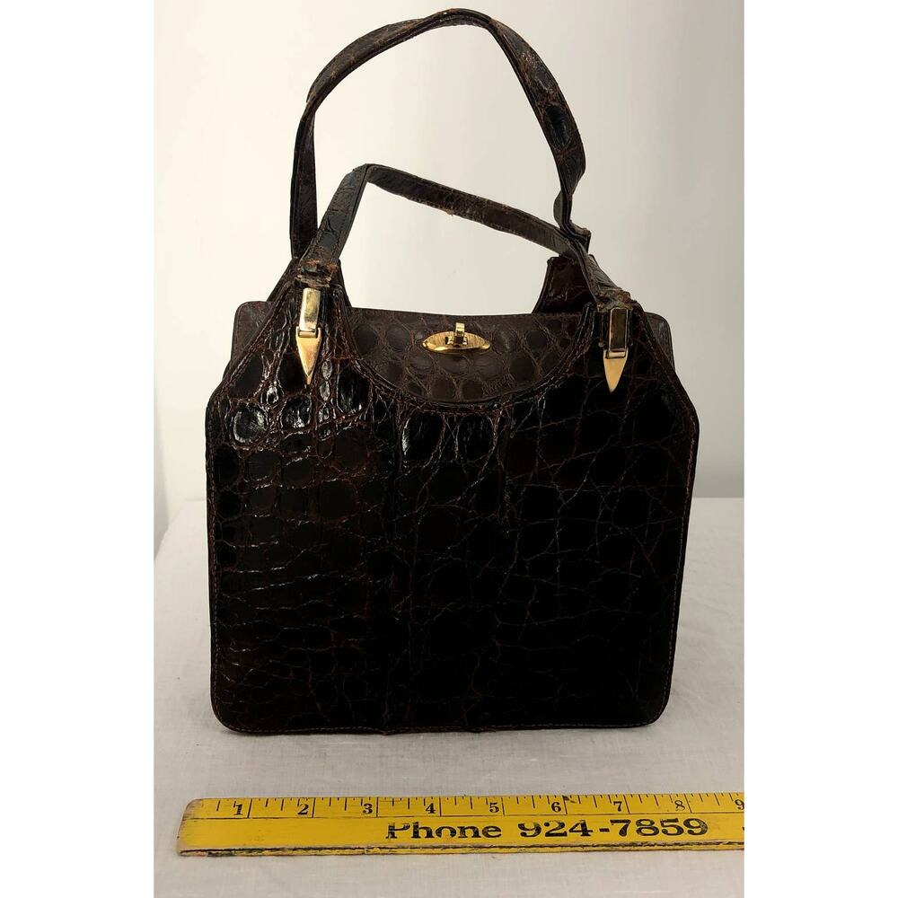 Nicholas Reich Brown Alligator Leather Purse Accordion Pocket Book Hand Bag